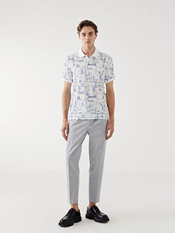 Polo Yaka K?sa Kollu Desenli Erkek Ti??rt