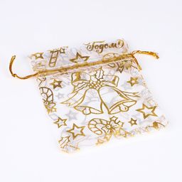 Цена за 20 шт. Мешочек подарочный новогодний органза Колокольчики, 10 х 12 см +/- 1.5 см - Дарите счастье фото 2