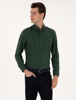 Ye_il Flanel Dokulu Slim Fit Uzun Kollu G_mlek - Pierre cardin фото 3