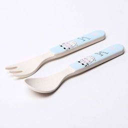 Набор детской посуды Коровка из бамбука, 5 предметов: тарелка, миска, стакан, столовые приборы - Крошка я фото 8