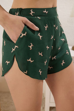 Trendyolmilla Koyu Yesil %100 Pamuklu Kopekli Sortlu Dokuma Pijama Tak?m? THMSS25PT00313  фото 3