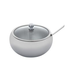 7110 GIPFEL Сахарница с крышкой и ложкой, 600мл/13х9,5см. Материал: нерж.сталь 18/8, закаленое стекло