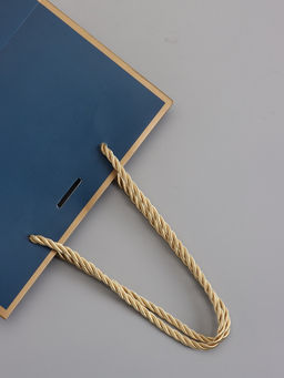 Пакет подарочный ламинированный, тёмно синий с золотым, с бантом, 19×15×7 см