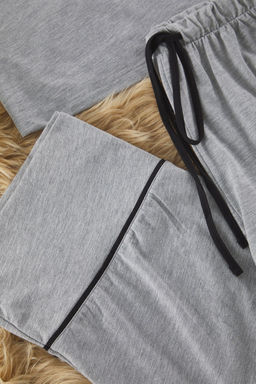 Trendyolmilla Siyah Pamuklu Eglence Bask?l? Biye Detayl? Orme Pijama Tak?m? THMSS21PT0953 фото 14