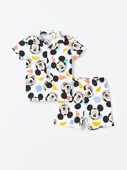 Polo Yaka K?sa Kollu Mickey Mouse Bask?l? Erkek Bebek Pijama Tak?m?