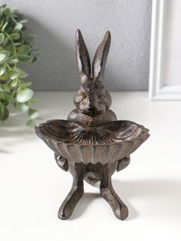 Фигурка - подставка для мелочей, кормушка для птиц Заяц с ракушкой, чугун, 14?11.5?16.5 см