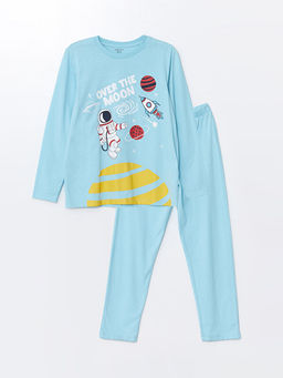 Bisiklet Yaka Bask?l? Uzun Kollu Erkek ?ocuk Pijama Tak?m?