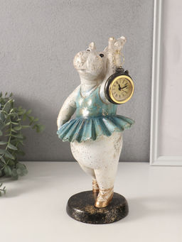 Фигурка-часы настольные полистоун «Бегемот-балерина», 13.5×15×32.5 см