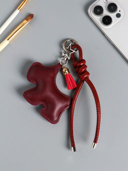 Брелок для ключей на карабине кожзам «Терьер», с узлом, винный, на сумку, рюкзак, 14×8×1.2 см