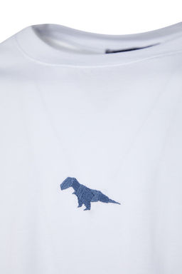 Beyaz Oversize/Genis Kesim K?sa Kol Dinozor Nak?sl? %100 Pamuklu T-Shirt TMNSS23TS00243