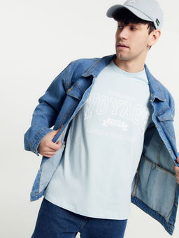 Футболка мужская голубая с печатью голубая дымка +печать 111785-1