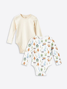 Bisiklet Yaka Bask?l? Erkek Bebek ??t??tl? Bodysuit 2li