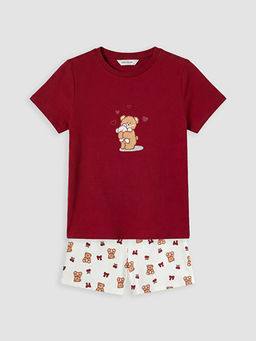 Bask?l? Kad?n ?ortlu Pijama Tak?m?