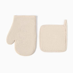 Набор кухонный Этель ECO, цвет молочный: варежка 20×28 см, прихватка 19×19 см, 70% хл, 30% лён, вати