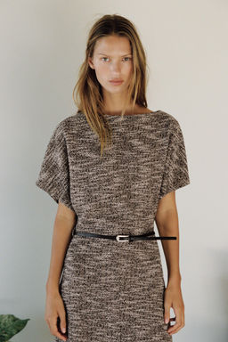 VESTIDO MIDI TEXTURA CINTUR?N / Marr?n / Crudo - Zara фото 11