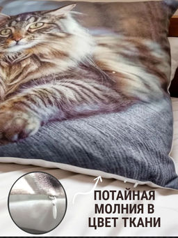 Наволочка декоративная Кот пушистый 3D