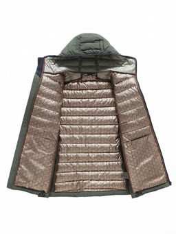 Куртка женская гибридная стёганая с капюшоном с графеновой подкладкой цвета хаки 9622_1Kh