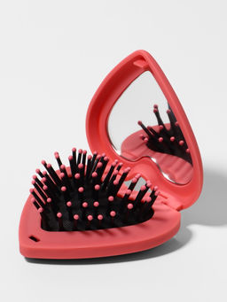 Расчёска массажная «Сердце», складная, с зеркалом, 8×2.5 см, матовая, розовая