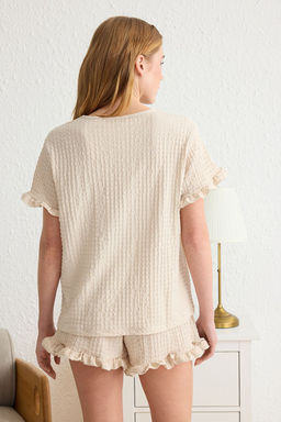 Trendyolmilla Ekru F?rf?rl? Burumcuk Sortlu Orme Pijama Tak?m? THMSS25PT00018  фото 5