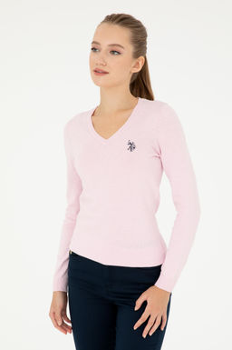 Женский розовый базовый свитер с v-образным вырезом Неожиданная скидка в корзине