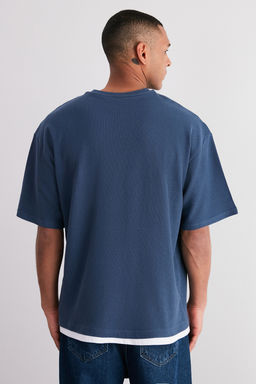 Indigo Oversize Parca Detayl? Dokulu %100 Pamuklu T-Shirt TMNSS24TS00063
