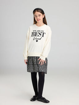 Bisiklet Yaka Bask?l? K?z ?ocuk Elbise