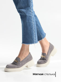Лоферы туфли 173.1453be.Серый замок замша
