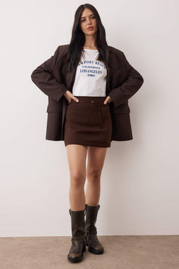 Koyu Kahverengi Ince Kemer Detayl? Mini Sort Etek Sort & Bermuda TWOAW26SR00056