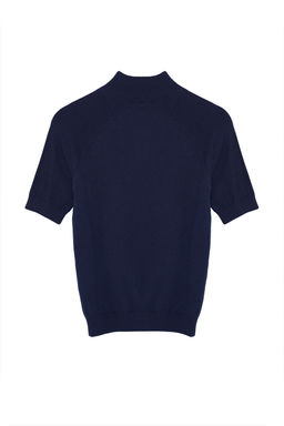 Lacivert Merserize Gorunumlu Premium Iplik/Ozel Iplik Basic Ince Triko Bluz TWOAW24BZ00005