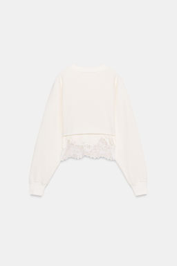SUDADERA CROP COMBINADA ENCAJE / Blanco roto - Zara фото 5