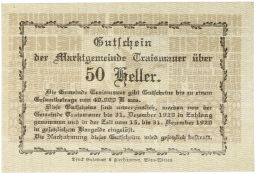 Банкнота 50 геллеров 1920 года Австрия город Трайсмауэр (Нотгельд)