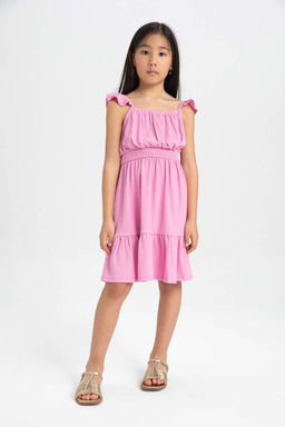 Мятое платье на бретельках для девочки - Defacto фото 2