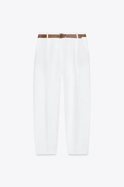 LINEN BELTED STRAIGHT-LEG TROUSERS - Zara фото 13