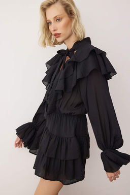 Bordo F?rf?r Detayl? Boho K?sa / Mini Dokuma Elbise TWOAW26EL00309 - Trendyolmilla фото 6