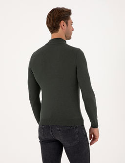 Koyu Haki Slim Fit Yar_m Bal_k__ Yaka Basic Triko Kazak
