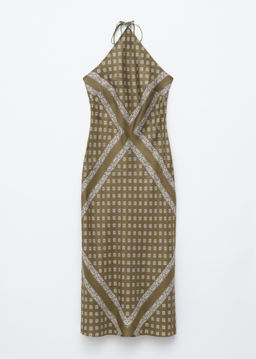 Vestido midi de seda con cuello halter