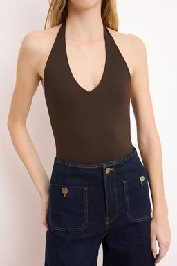 Kahverengi Vucuda Oturan Havuz Yaka S?rt Dekolteli C?tc?tl? Poliamid Orme Body TWOSS26BD00011 - Trendyolmilla фото 3