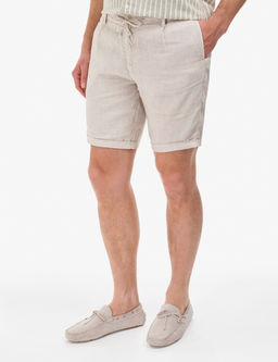 Bej Slim Fit %100 Keten Beli Lastikli Kordonlu Dokuma _ort