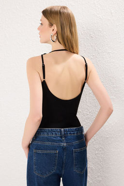TRENDYOLMILLA Siyah Degaje Yaka Fitted Vucuda Oturan C?tc?tl? Esnek Orme Body TWOSS25BD00014  фото 4