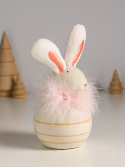 Фигурка керамика, текстиль Зайчик с пухом, круглый, 7.4?7.4?15.5 см