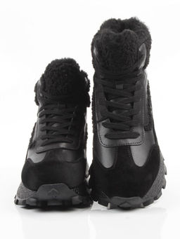 04-WG042-1M BLACK Кроссовки зимние женские (натуральная кожа, натуральная замша, 100% шерсть)