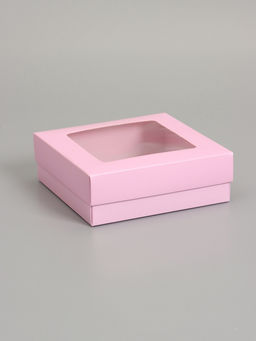 Цена за 5 шт. Коробка складная, крышка-дно,с окном, розовая, 15 х 15 х 5 см