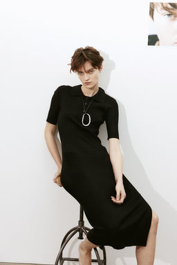 Vestido en punto de canale con cuello camisero - H&m фото 2