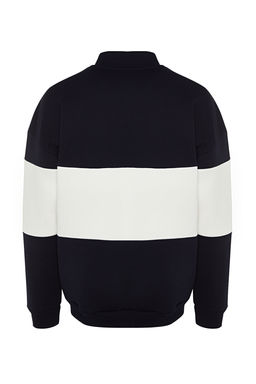 TRENDYOL MAN Siyah Oversize/Genis Kesim C?tc?tl? Renk Ici Polar Pamuklu Sweatshirt TMNAW24SW00160 - Trendyolmilla фото 8