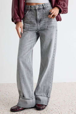 Gri %100 Pamuk Y_ksek Bel Wide Leg Jeans TWOAW27JE00016 - Trendyolmilla фото 3