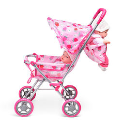 Коляска для кукол, складная, прогулочная, с тентом, цвет клубнички на розовом