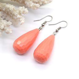 Крупные серьги Капельки граненые 15*30мм из коралла розового, 13,5г