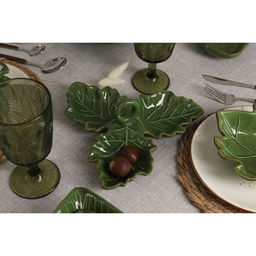 Менажница 3 ячейки Доляна «Лист», 22.1×7.6 см, доломит, зелёная