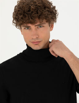 Siyah Slim Fit Bal_k__ Yaka Y_n Kar___ml_ Basic Triko Kazak - Pierre cardin фото 2