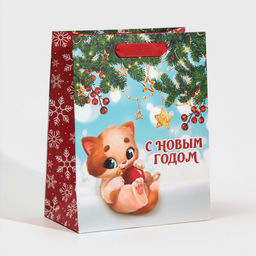 Пакет подарочный новогодний ламинированный «Котёнок», MS 18 х 23 х 10 см